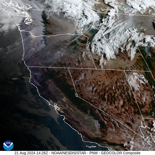 Wednesday morning’s satellite shows some smoke over Montana as a trough shifts across the Northern Rockies providing clouds and even some light rain.